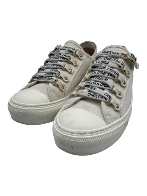 Christian Dior Shoe Size 40 Cream White Canvas Rubber Sole logo laces Sneakers Cream White / 40
