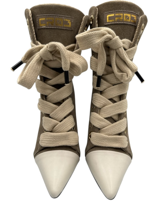 CRISTIANZEROTRE Shoe Size 40 Taupe & Cream Suede Pointed Toe High Heel Booties Taupe & Cream / 40