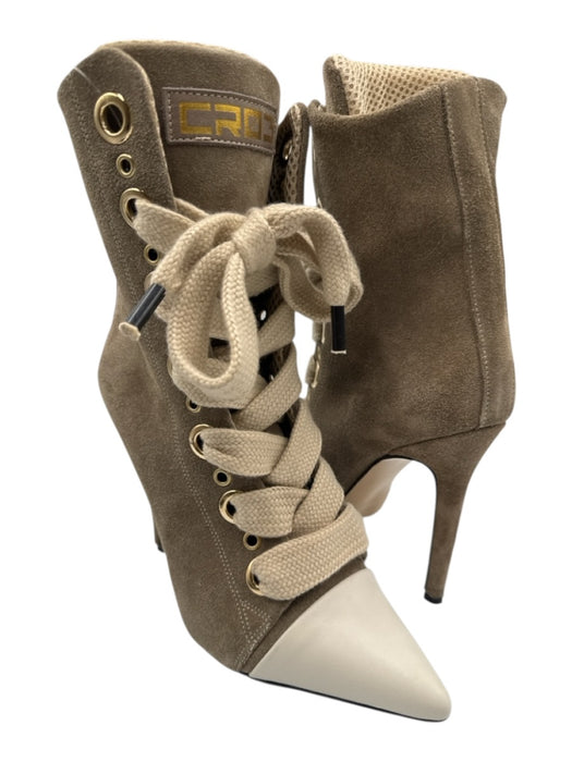 CRISTIANZEROTRE Shoe Size 40 Taupe & Cream Suede Pointed Toe High Heel Booties Taupe & Cream / 40