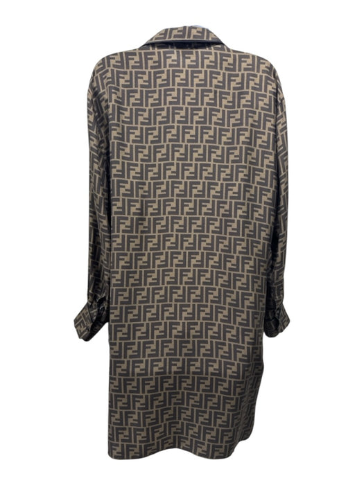 Fendi Size 40 Brown & Teal Silk Long Sleeve Logo Long Sleeve Dress Brown & Teal / 40