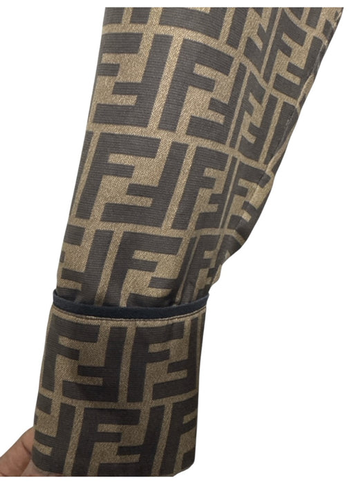 Fendi Size 40 Brown & Teal Silk Long Sleeve Logo Long Sleeve Dress Brown & Teal / 40