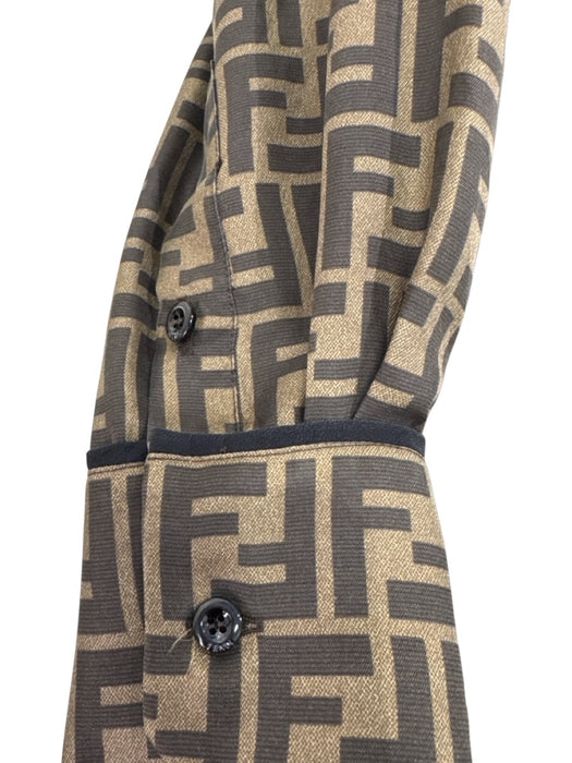 Fendi Size 40 Brown & Teal Silk Long Sleeve Logo Long Sleeve Dress Brown & Teal / 40