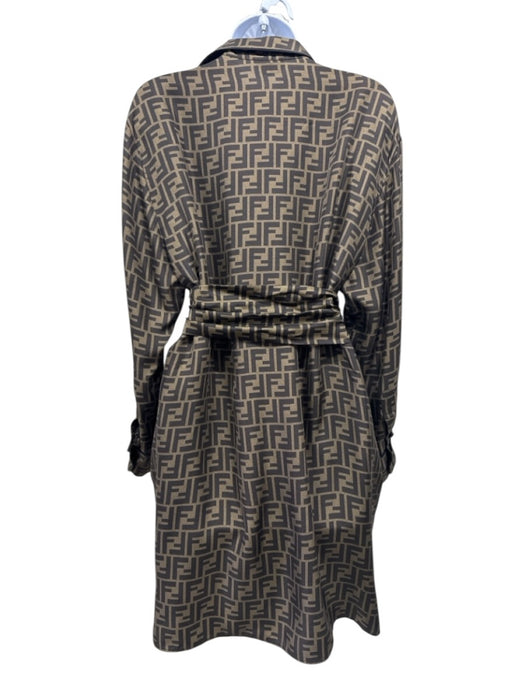 Fendi Size 40 Brown & Teal Silk Long Sleeve Logo Long Sleeve Dress Brown & Teal / 40