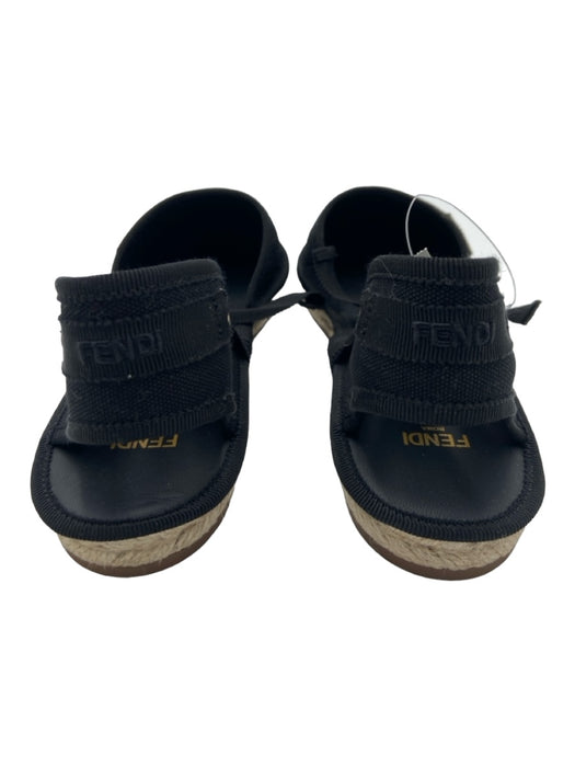 Fendi Shoe Size 40.5 Black & Beige Canvas & Raffia Monogram Round Toe Espadrille Black & Beige / 40.5