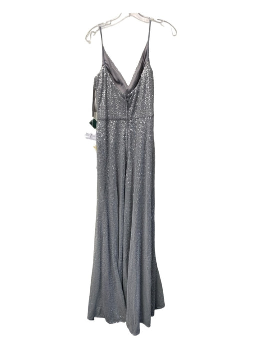 Mori Lee Size 10 Silver Polyester V Neck Back Zip Sequins Evening Gown Silver / 10