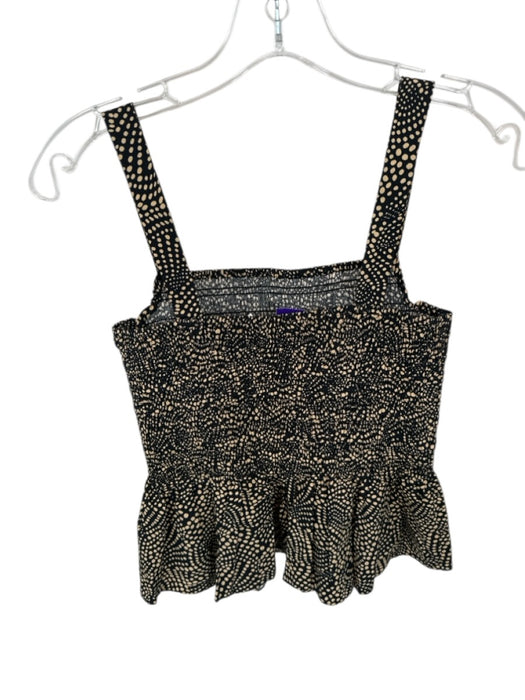 Madewell Size 00 Black & Tan Cotton Blend Sleeveless Polka Dot Smocked Top Black & Tan / 00