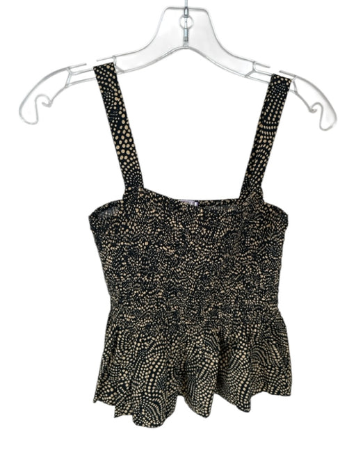 Madewell Size 00 Black & Tan Cotton Blend Sleeveless Polka Dot Smocked Top Black & Tan / 00