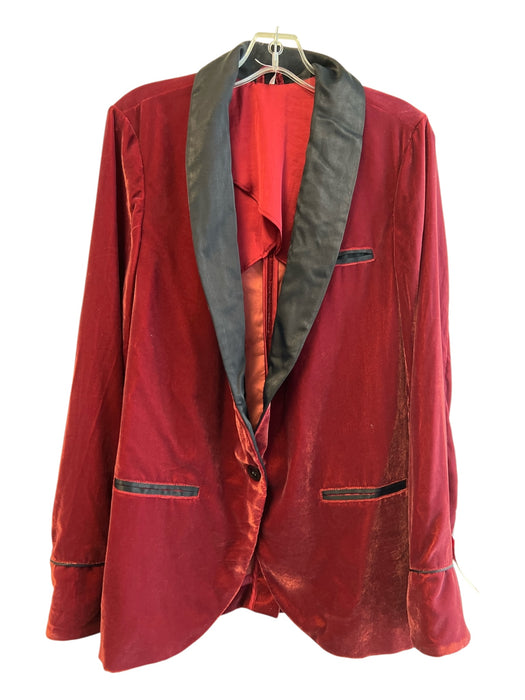 Free People Size Small Maroon Velvet Black Trim Blazer Jacket Maroon / Small