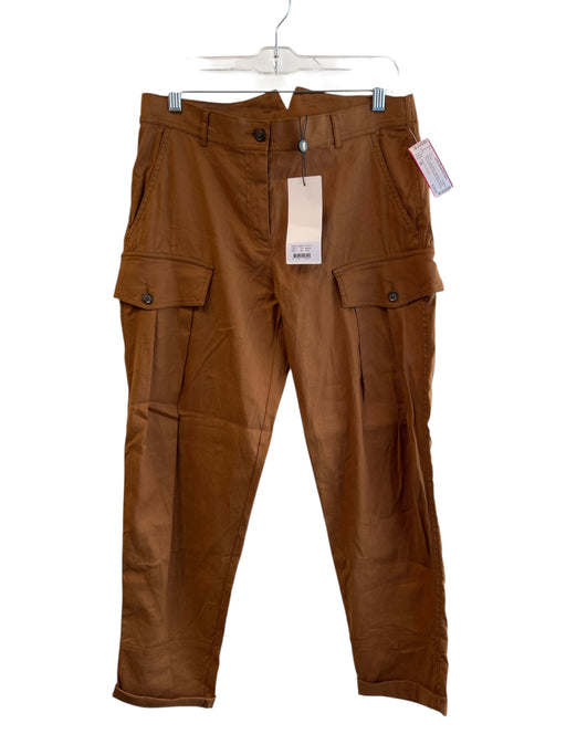 Summum Woman Size 38 Brown Linen Blend High Rise Zip Fly Cargo Pockets Pants Brown / 38