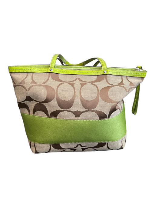 Coach Green & Brown Leather Silver Hardware Coach print Zip Close Bag Green & Brown / M