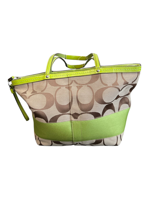Coach Green & Brown Leather Silver Hardware Coach print Zip Close Bag Green & Brown / M