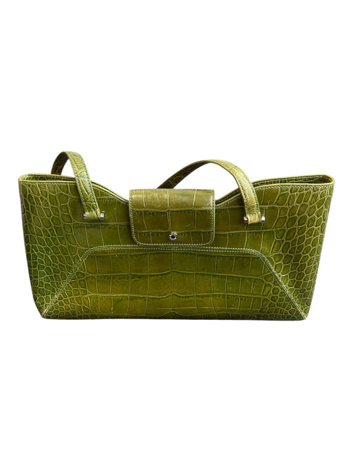 Monsac Green Leather Upper Crocodile Embossed Zip Close Magnetic Close Bag Green / M