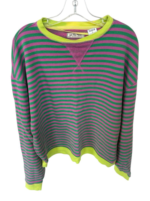 We The Free Size XS Pink & Green Cotton Long Sleeve Striped Sweatshirt Pink & Green / XS