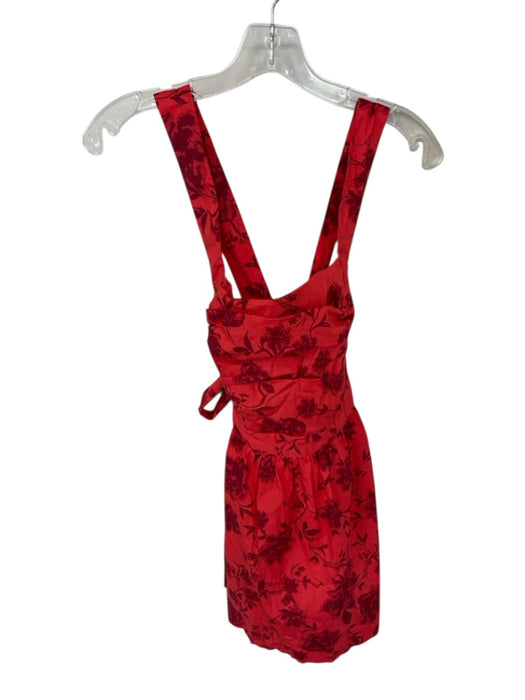 Free People Size XS Red Cotton Blend Cross Back Floral Tie Back Mini Dress Red / XS