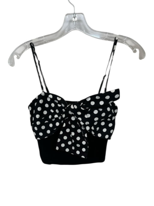 Dolan Size XS Black & White Viscose Blend Polka Dots Bow Ribbed Top Black & White / XS