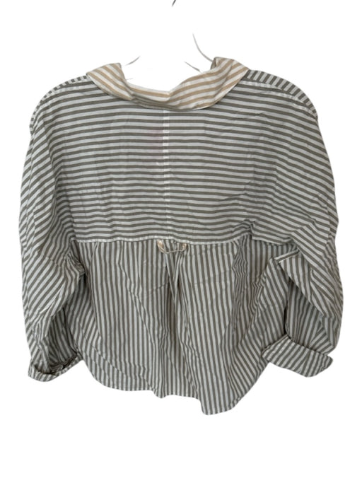Madewell Size S Grey & Tan Cotton Stripe Button Up Long Sleeve Collar Top Grey & Tan / S
