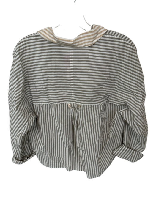 Madewell Size S Grey & Tan Cotton Stripe Button Up Long Sleeve Collar Top Grey & Tan / S