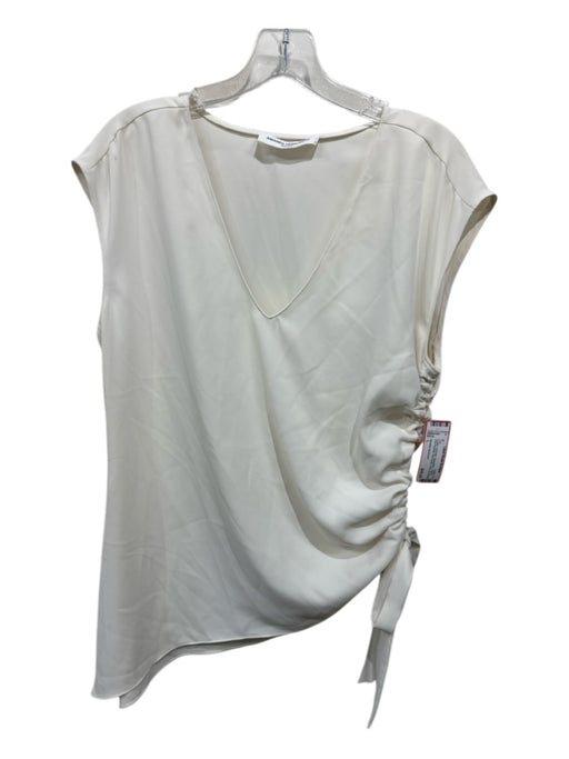 Amanda Uprichard Size L Cream Polyester Sleeveless V Neck Side Ruching Top Cream / L