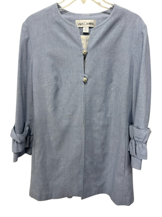 Sara Campbell Size M Light Blue Viscose Blend 3/4 Sleeve Ruffle Detail Jacket Light Blue / M