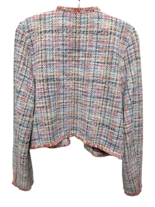 BB Dakota Size L White & Multi Cotton Blend Tweed Fringe Trim Open Front Jacket White & Multi / L
