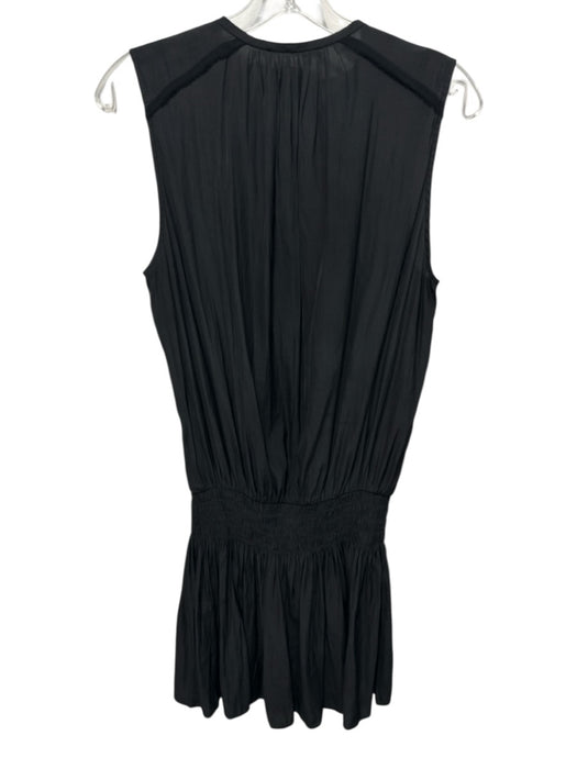Ramy Brook Size L Black Polyester Sleeveless Keyhole Front Smocked Waist Dress Black / L