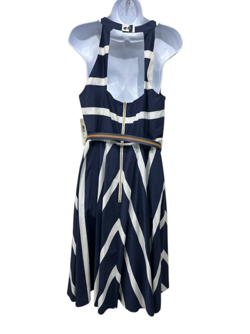 Eliza J Size 12 White & Navy Blue Cotton Blend Striped Halter Sleeveless Dress White & Navy Blue / 12