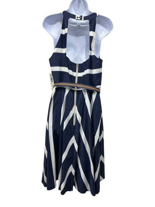 Eliza J Size 12 White & Navy Blue Cotton Blend Striped Halter Sleeveless Dress White & Navy Blue / 12