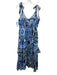 Love The Label Size L Blue Cotton Abstract Print Tie Shoulder V Neck Dress Blue / L
