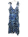 Love The Label Size L Blue Cotton Abstract Print Tie Shoulder V Neck Dress Blue / L