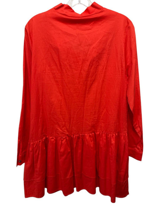 Harshman Size L Hot Orange Cotton Tie Neck Button Front Long Sleeve Ruffle Dress Hot Orange / L