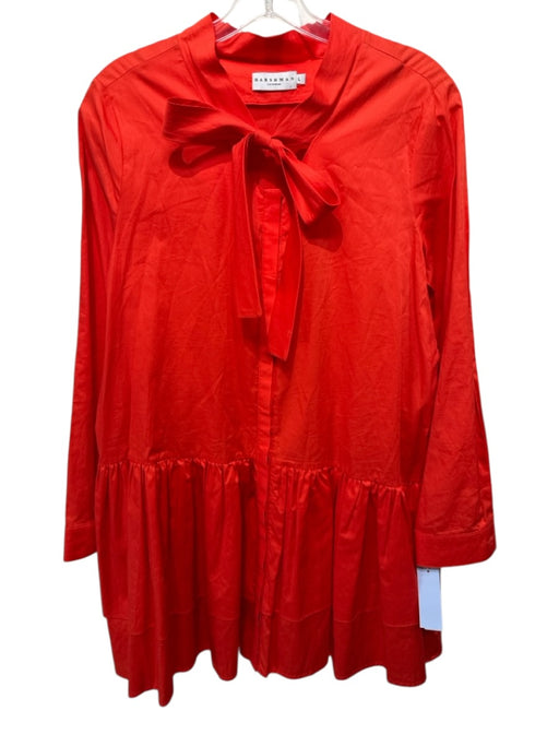 Harshman Size L Hot Orange Cotton Tie Neck Button Front Long Sleeve Ruffle Dress Hot Orange / L