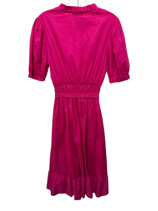 Sofia Size Est L Fuchsia Cotton Blend Short Puff Sleeve V Neck Ruffle Dress Fuchsia / Est L