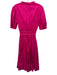 Sofia Size Est L Fuchsia Cotton Blend Short Puff Sleeve V Neck Ruffle Dress Fuchsia / Est L
