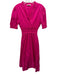 Sofia Size Est L Fuchsia Cotton Blend Short Puff Sleeve V Neck Ruffle Dress Fuchsia / Est L