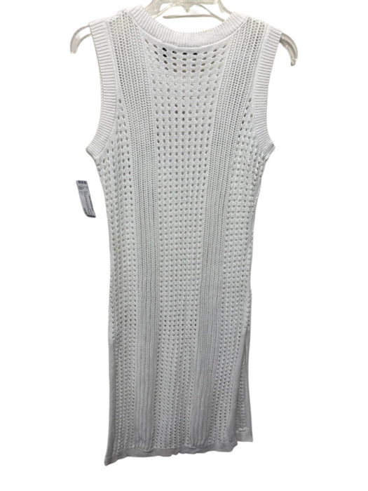 Tahari Size L White Viscose Blend Open Knit Sleeveless Ribbed Hem Dress White / L