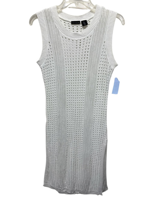 Tahari Size L White Viscose Blend Open Knit Sleeveless Ribbed Hem Dress White / L