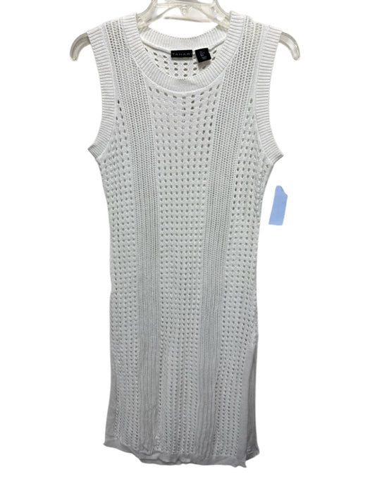 Tahari Size L White Viscose Blend Open Knit Sleeveless Ribbed Hem Dress White / L