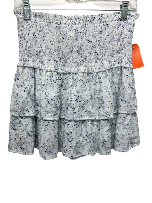 Line & Dot Size L White & Blue Rayon & Nylon Smocked Waist Band Tiered Skirt White & Blue / L