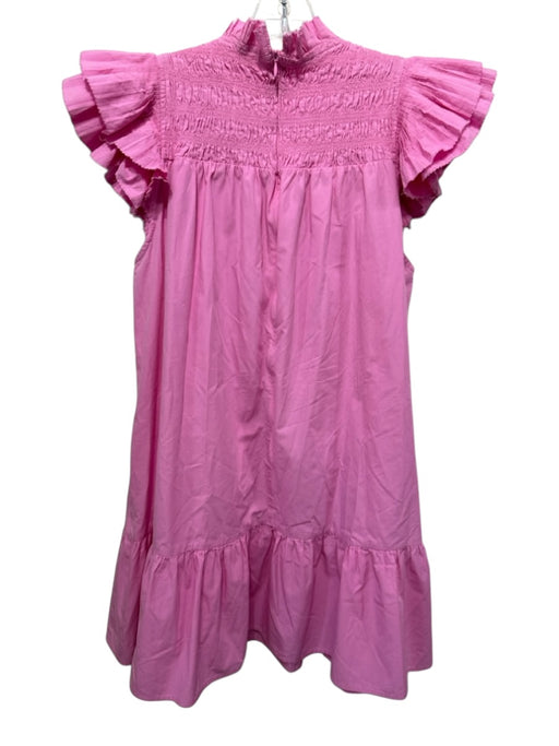 Love The Label Size L Pink Cotton Ruffle Cap Sleeve Smocked Neck Mini Dress Pink / L