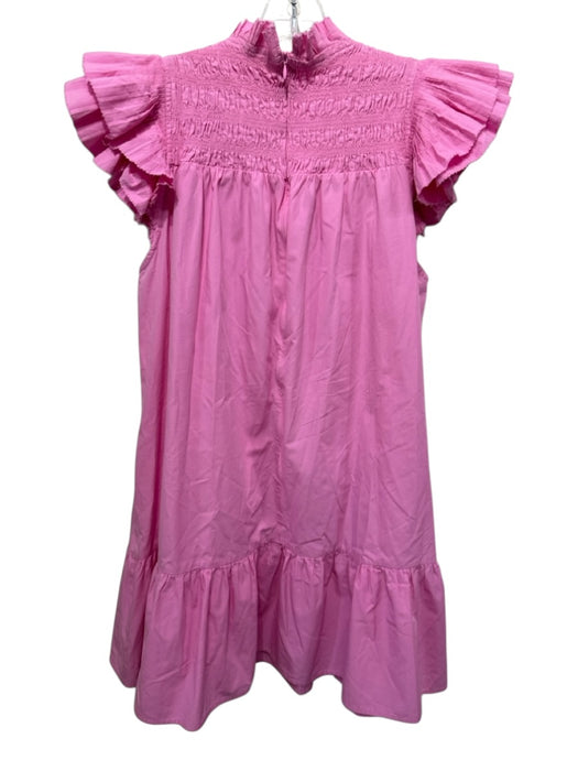 Love The Label Size L Pink Cotton Ruffle Cap Sleeve Smocked Neck Mini Dress Pink / L