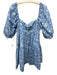 Amanda Uprichard Size L Blue & Cream Cotton Short Balloon Sleeve Mini Dress Blue & Cream / L