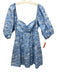 Amanda Uprichard Size L Blue & Cream Cotton Short Balloon Sleeve Mini Dress Blue & Cream / L