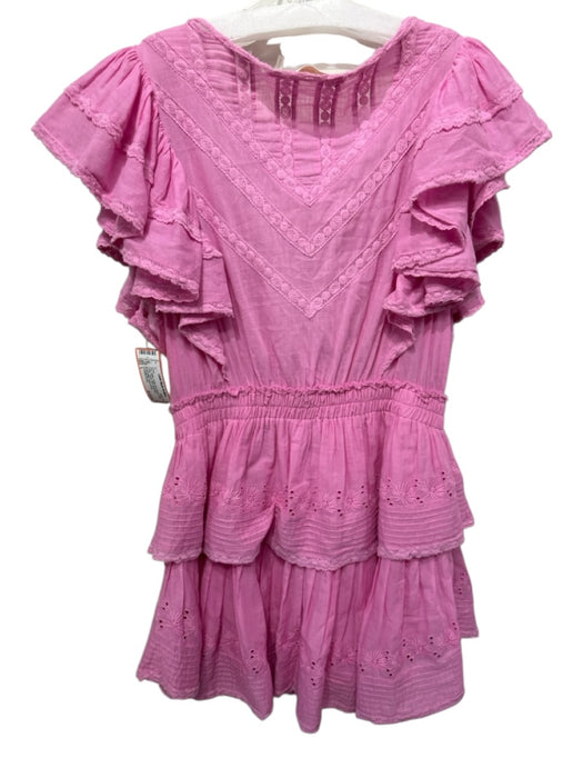 Loveshackfancy Size L Pink Cotton Ruffle Short Sleeve Floral Eyelet Tiered Dress Pink / L