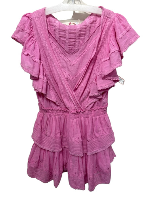 Loveshackfancy Size L Pink Cotton Ruffle Short Sleeve Floral Eyelet Tiered Dress Pink / L
