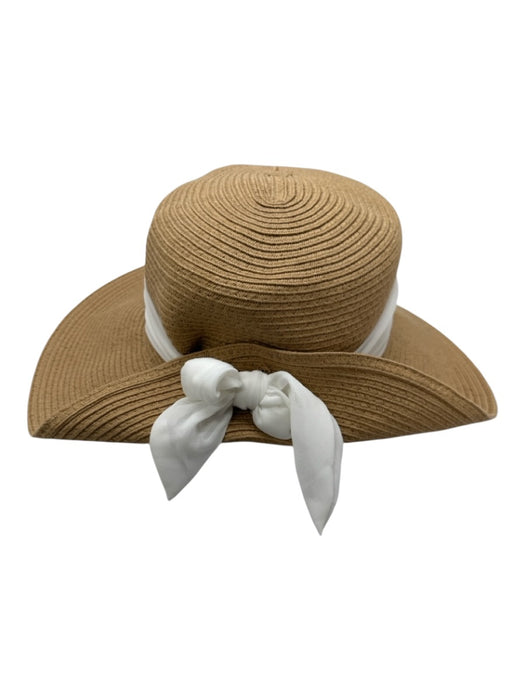 San Diego Hat Co. Beige & White Paper Woven Ribbon Tie Wide Brim Sun Hat Beige & White / One Size
