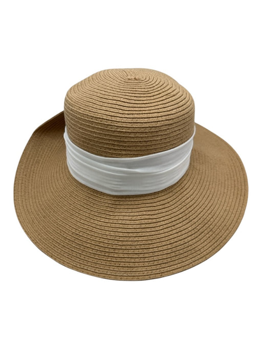 San Diego Hat Co. Beige & White Paper Woven Ribbon Tie Wide Brim Sun Hat Beige & White / One Size