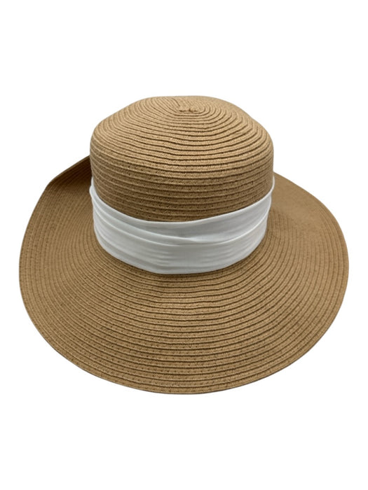 San Diego Hat Co. Beige & White Paper Woven Ribbon Tie Wide Brim Sun Hat Beige & White / One Size