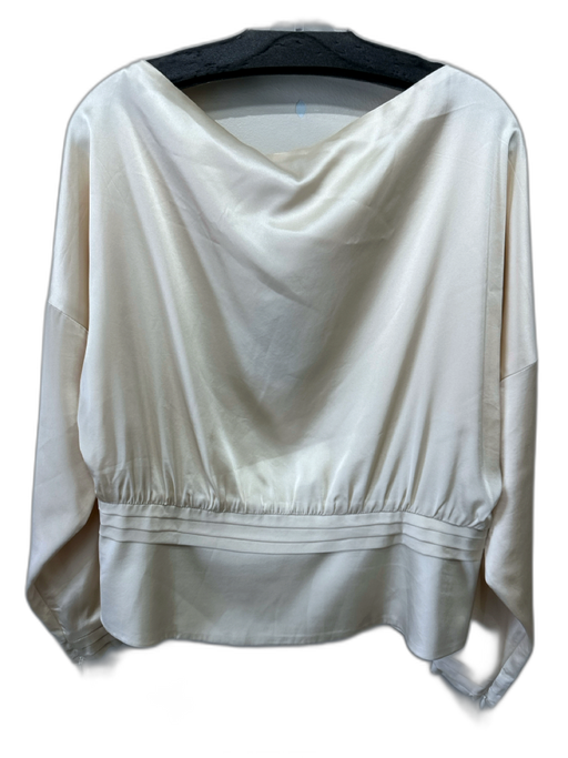 B Encore Size L Cream Beige Triacetate Blend Satin Asymmetric Neckline Top Cream Beige / L