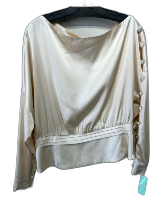 B Encore Size L Cream Beige Triacetate Blend Satin Asymmetric Neckline Top Cream Beige / L