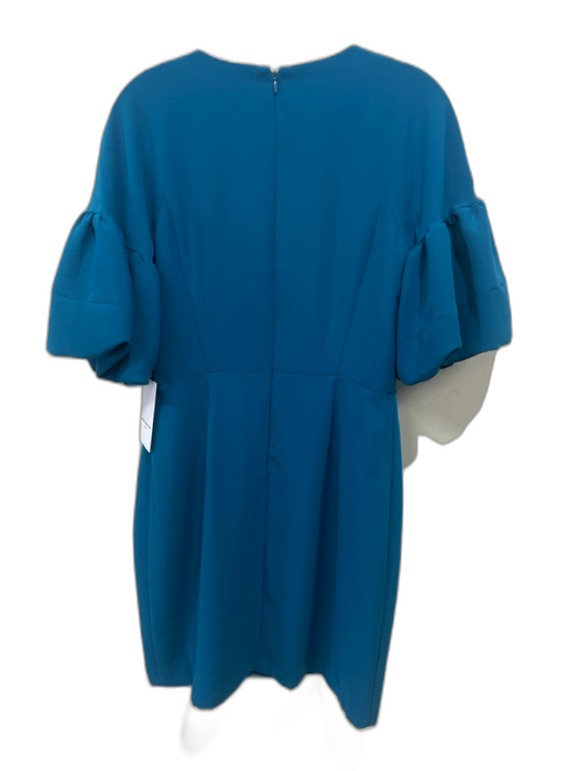 Amanda Uprichard Size L Teal Polyester 1/2 Puff Sleeve V Neck Back Zip Dress Teal / L